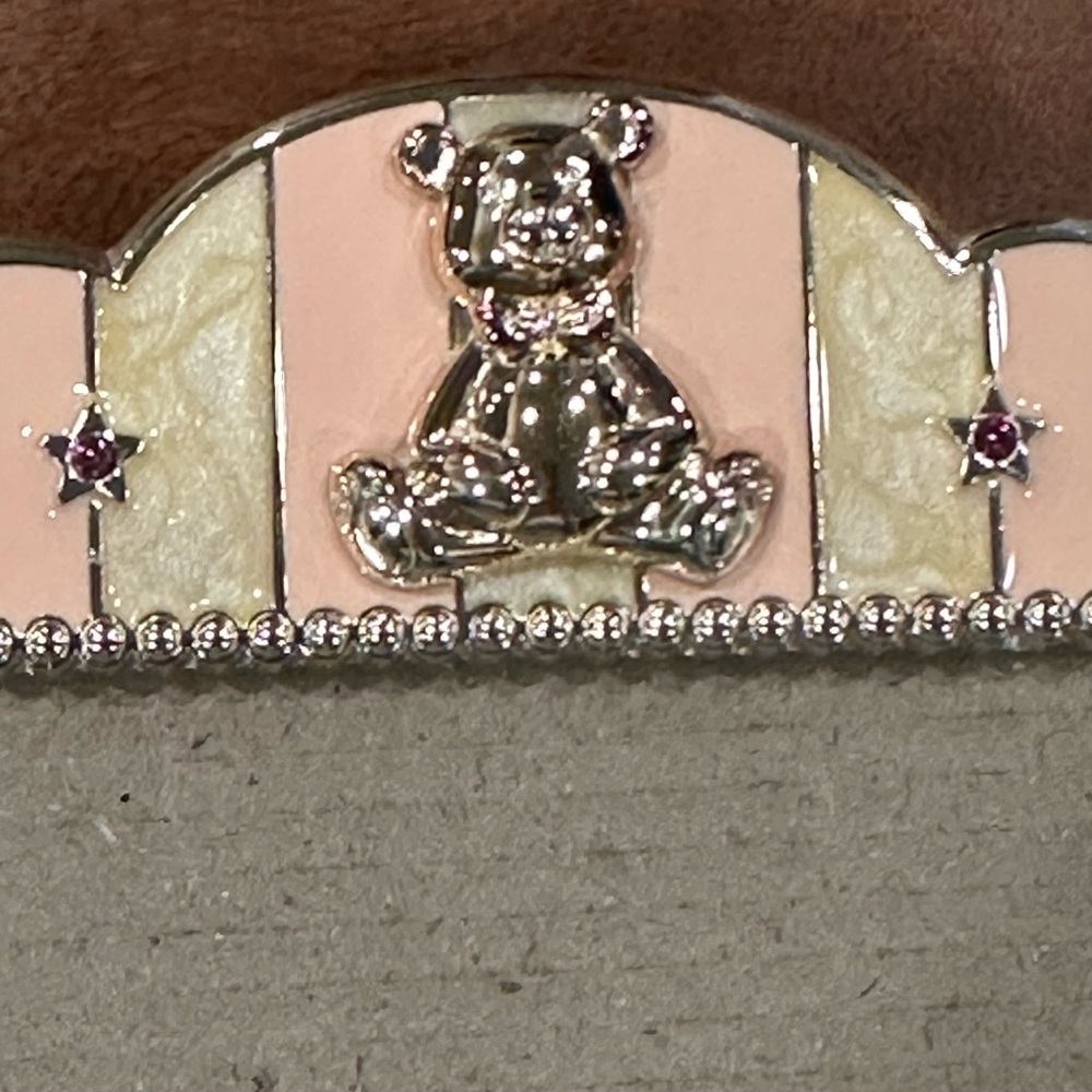 ✨EUC✨Green Tree Gallery Yellow Gold Enamel Art Deco Baby Frame Silver Teddy Bear - Picture 8 of 11